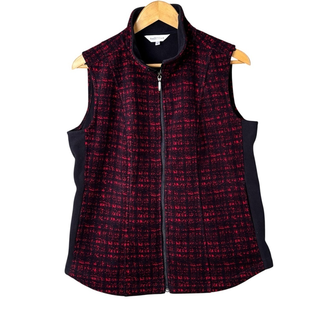NORTHERN REFLECTIONS Red & Navy Fleece Vest - Medium | Cottagecore Gorpcore